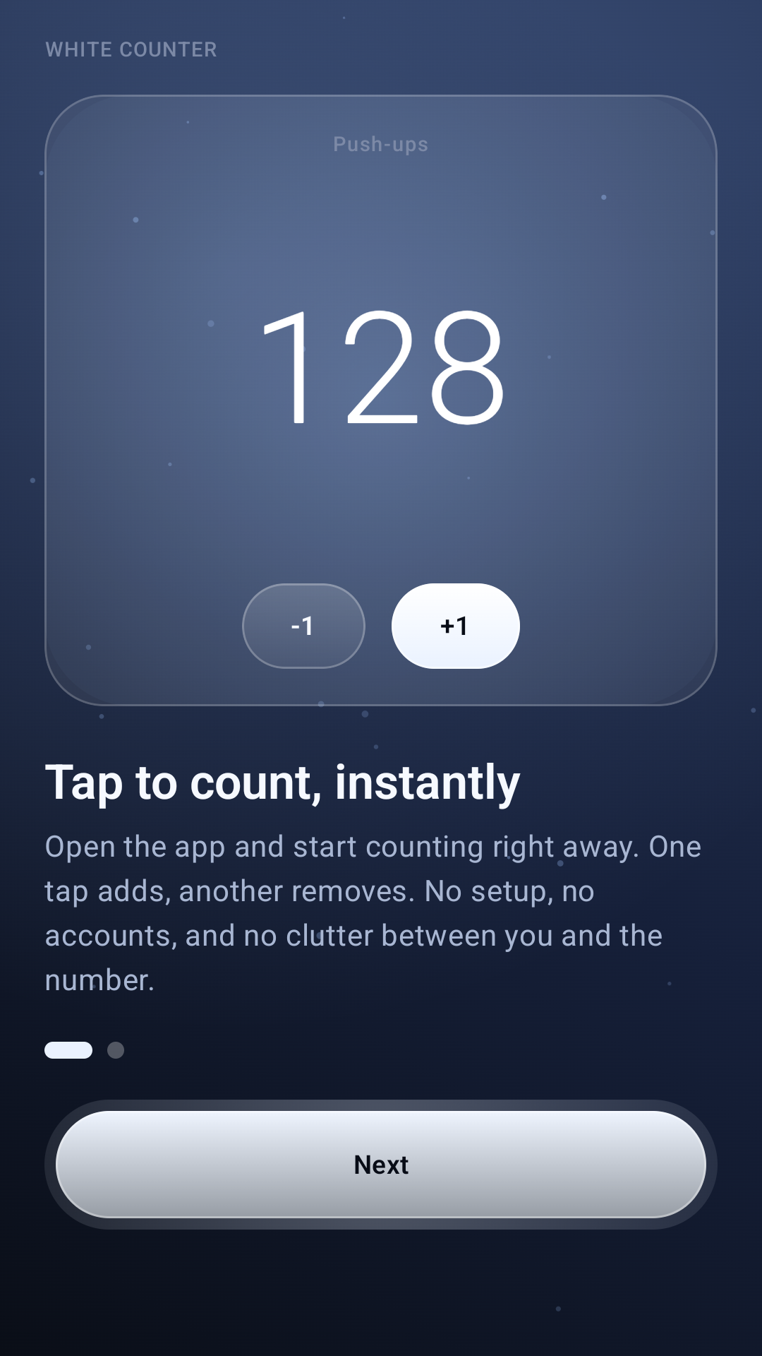 White Counter app interface